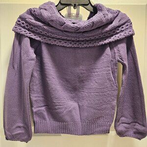 Lavender Chunky Cowl Neck Sweater with Balloon Sleeves